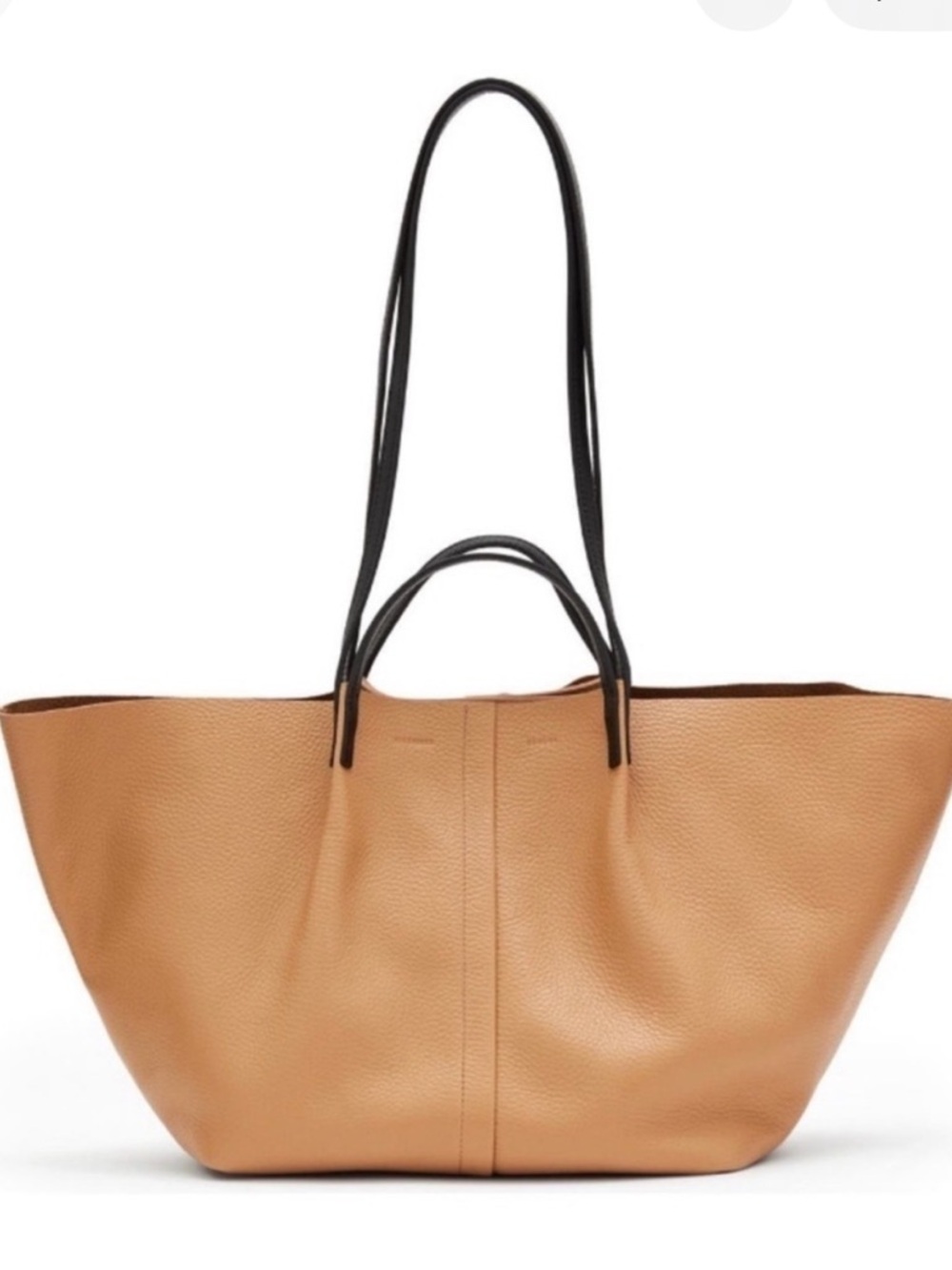 All Saints Leather Two-Tone Tan Tote with Black Handles